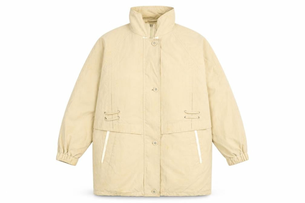 Front view of CANDA women’s beige overcoat coat, size UK 20, zip