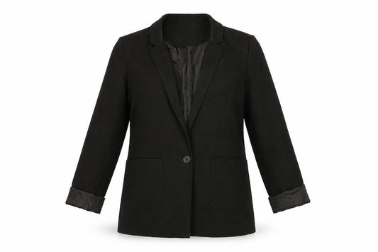 Front view of Oasis women’s black jacket blazer, size UK 12, button