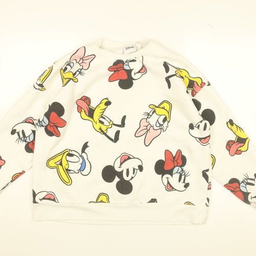 Disney Womens White Geometric Cotton Pullover Sweatshirt Size M Pullover - Mickey Mouse & Friends