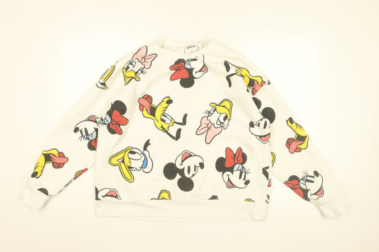 Disney Womens White Geometric Cotton Pullover Sweatshirt Size M Pullover - Mickey Mouse & Friends