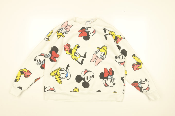Disney Womens White Geometric Cotton Pullover Sweatshirt Size M Pullover - Mickey Mouse & Friends