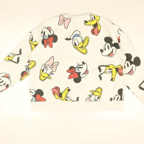 Disney Womens White Geometric Cotton Pullover Sweatshirt Size M Pullover - Mickey Mouse & Friends