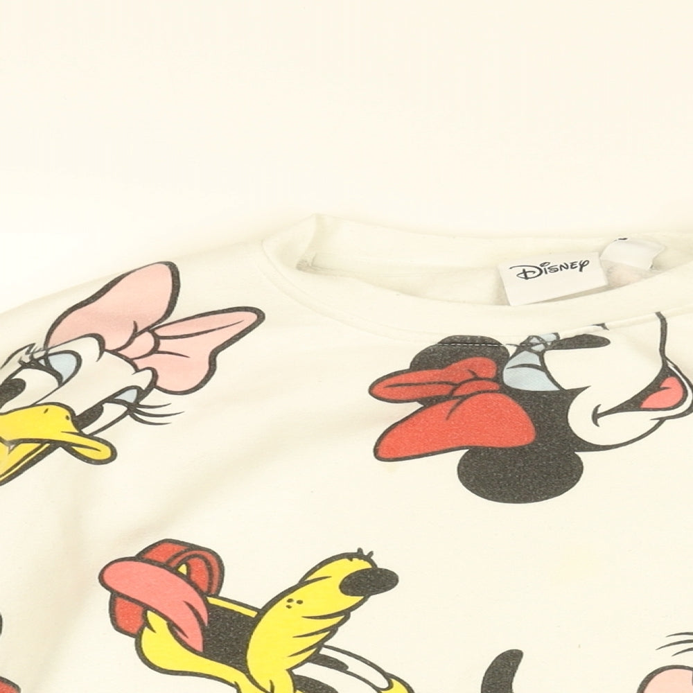 Disney Womens White Geometric Cotton Pullover Sweatshirt Size M Pullover - Mickey Mouse & Friends