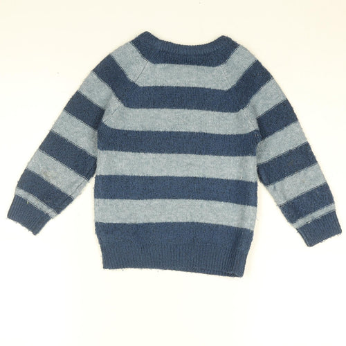 Paddington Boys Blue Round Neck Striped Acrylic Pullover Jumper Size 3-4 Years Pullover - Paddington Bear