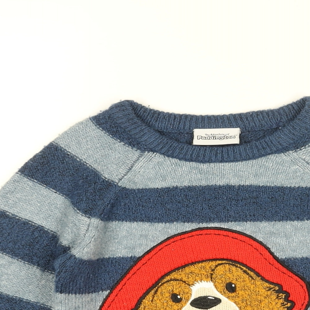 Paddington Boys Blue Round Neck Striped Acrylic Pullover Jumper Size 3-4 Years Pullover - Paddington Bear