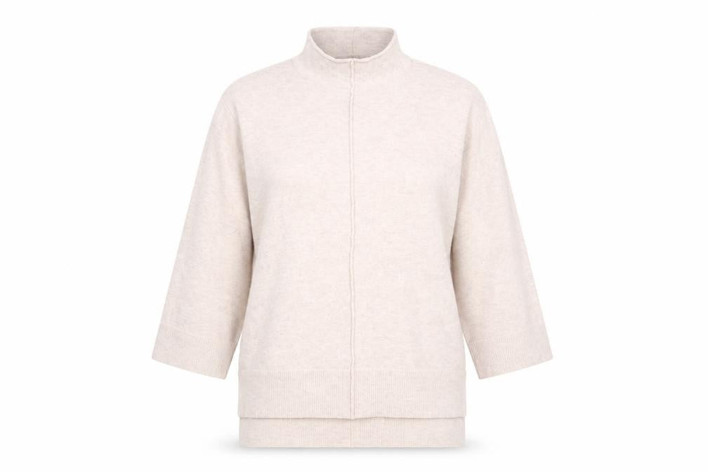 Front view of French Connection women’s pink high neck acrylic jumper, size L