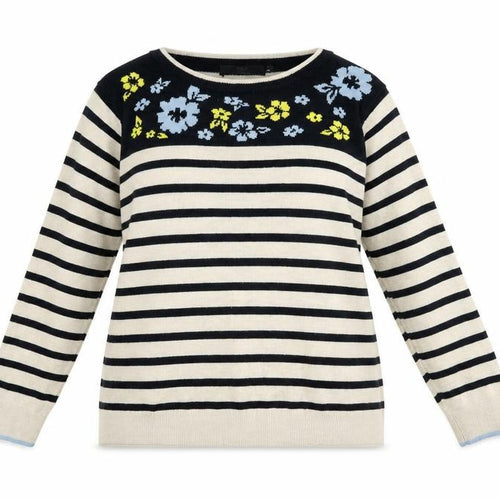 Isle Womens Grey Round Neck Striped Acrylic Pullover Jumper Size 18 - Floral Print