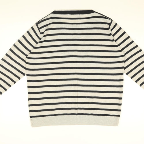 Isle Womens Grey Round Neck Striped Acrylic Pullover Jumper Size 18 - Floral Print
