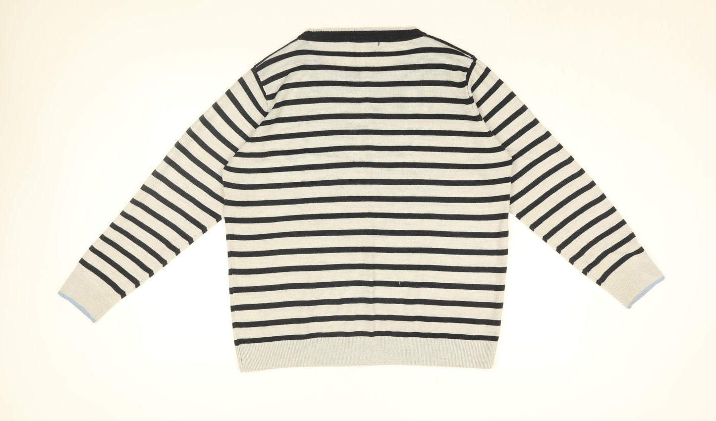Isle Womens Grey Round Neck Striped Acrylic Pullover Jumper Size 18 - Floral Print