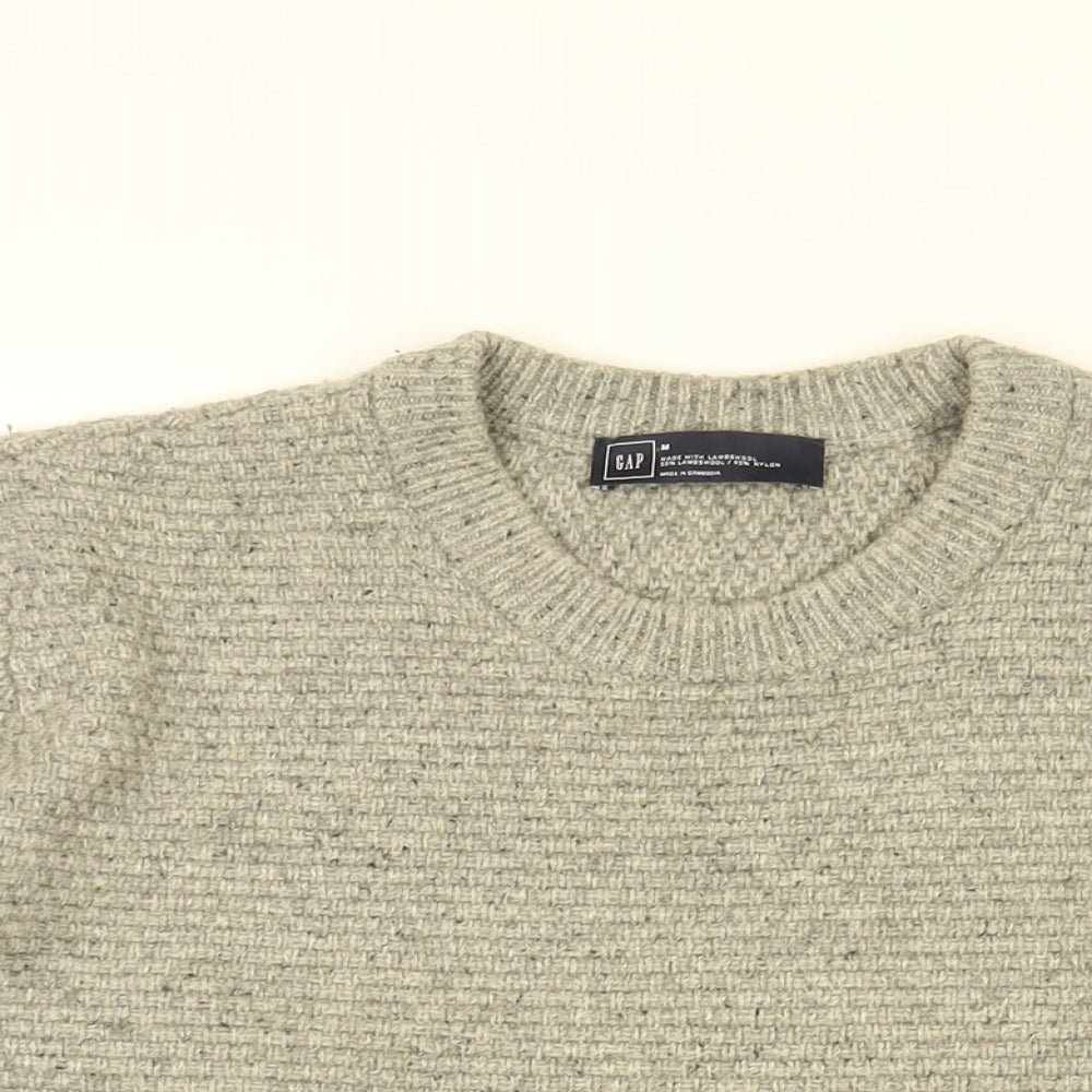 Gap Mens Grey Round Neck Wool Pullover Jumper Size M Long Sleeve