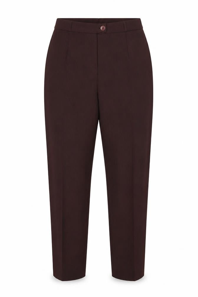 Front view of Bella Pasini women’s red polyester trousers, size UK 18, 29-inch leg regular zip