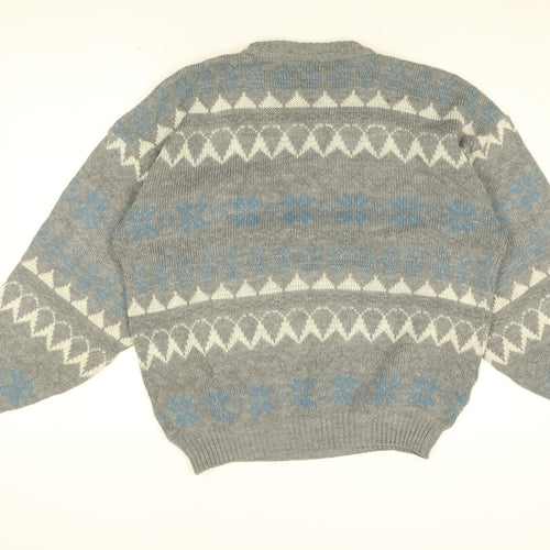 CANDA Womens Grey Round Neck Geometric Acrylic Pullover Jumper Size L