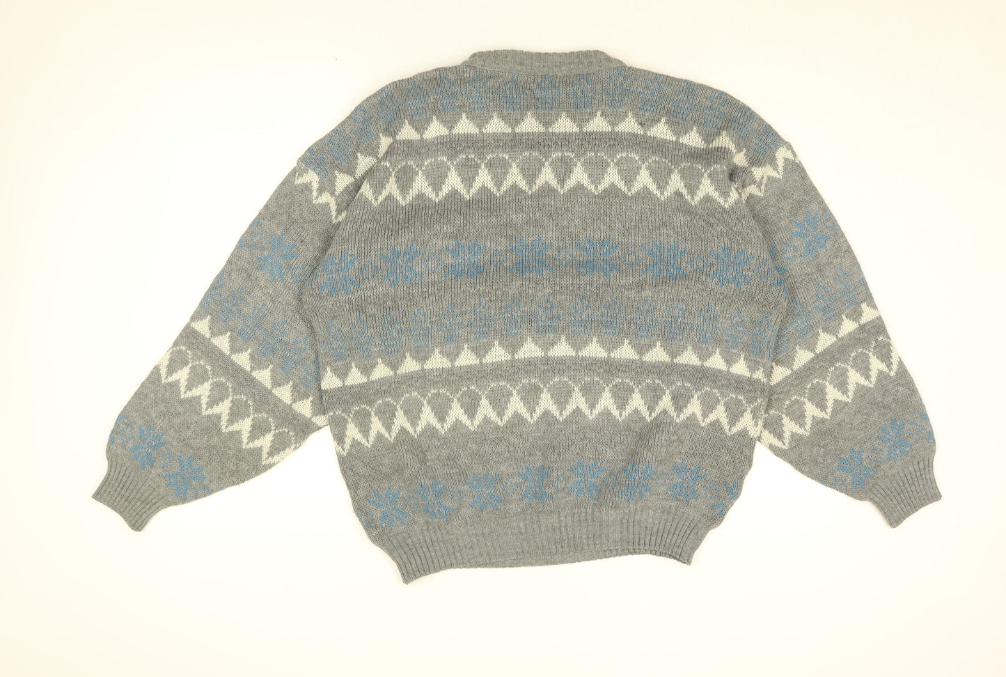 CANDA Womens Grey Round Neck Geometric Acrylic Pullover Jumper Size L