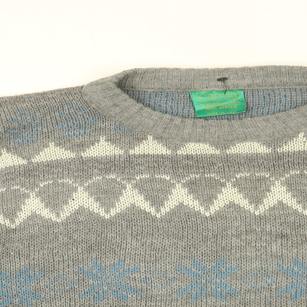 CANDA Womens Grey Round Neck Geometric Acrylic Pullover Jumper Size L