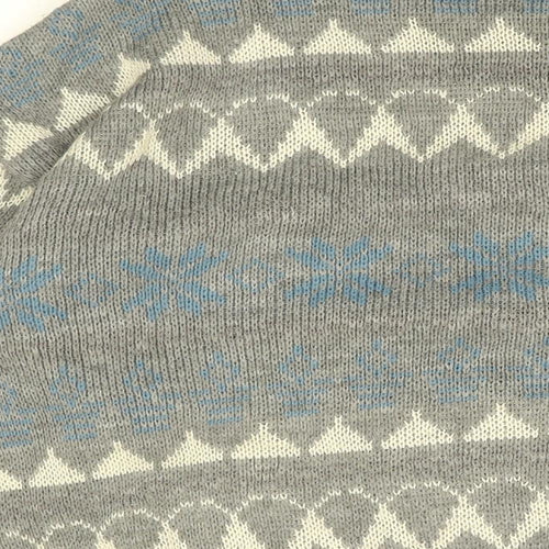 CANDA Womens Grey Round Neck Geometric Acrylic Pullover Jumper Size L