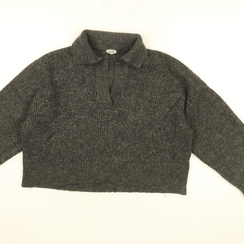 Pimkie Womens Grey Collared Acrylic Pullover Jumper Size S