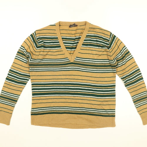 Fay's Womens Beige V-Neck Striped Acrylic Pullover Jumper Size L