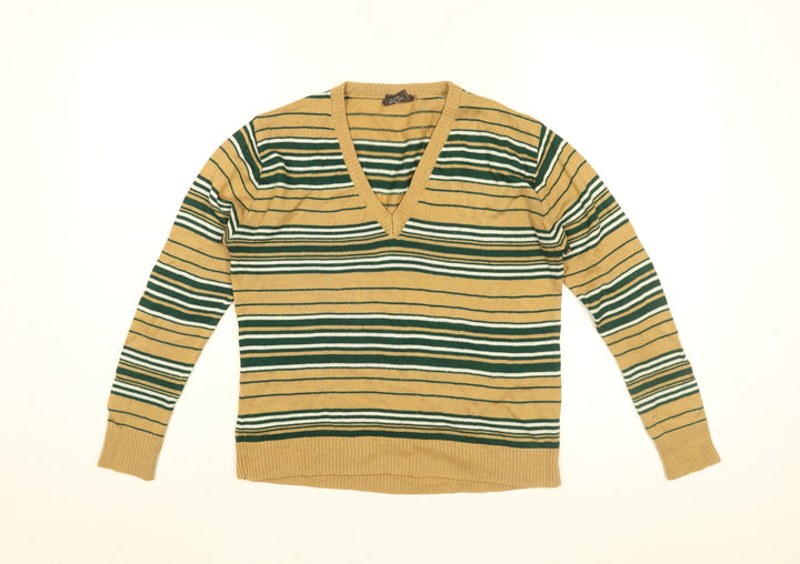 Fay's Womens Beige V-Neck Striped Acrylic Pullover Jumper Size L