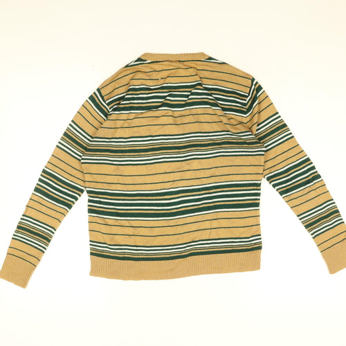 Fay's Womens Beige V-Neck Striped Acrylic Pullover Jumper Size L