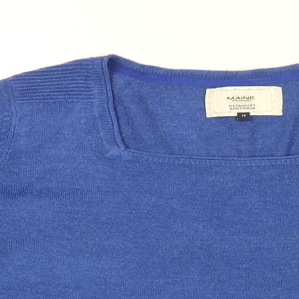 Maine Womens Blue Acrylic Basic T-Shirt Size 14 Square Neck