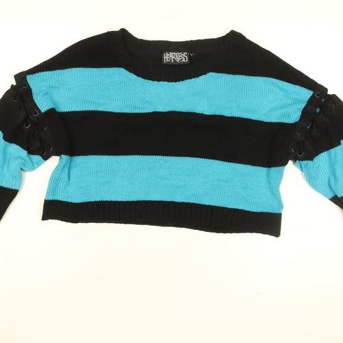 Heartless Womens Blue Round Neck Striped Cotton Pullover Jumper Size L