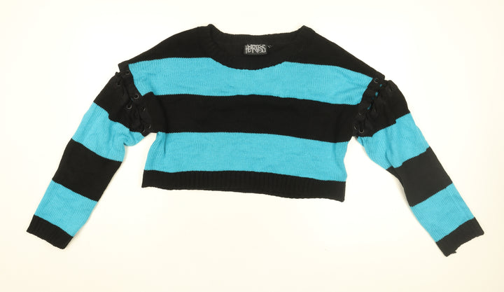 Heartless Womens Blue Round Neck Striped Cotton Pullover Jumper Size L