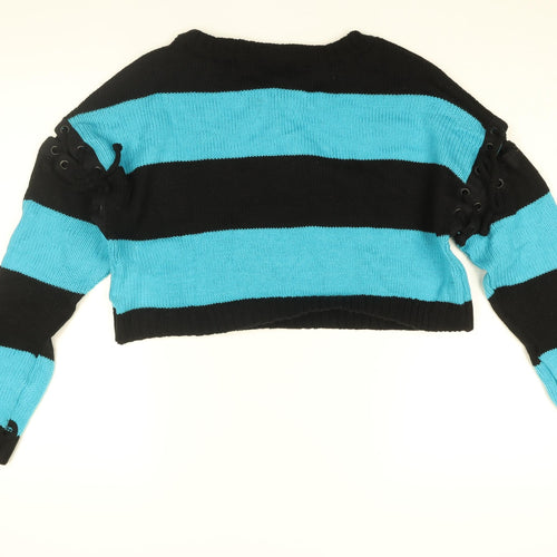 Heartless Womens Blue Round Neck Striped Cotton Pullover Jumper Size L