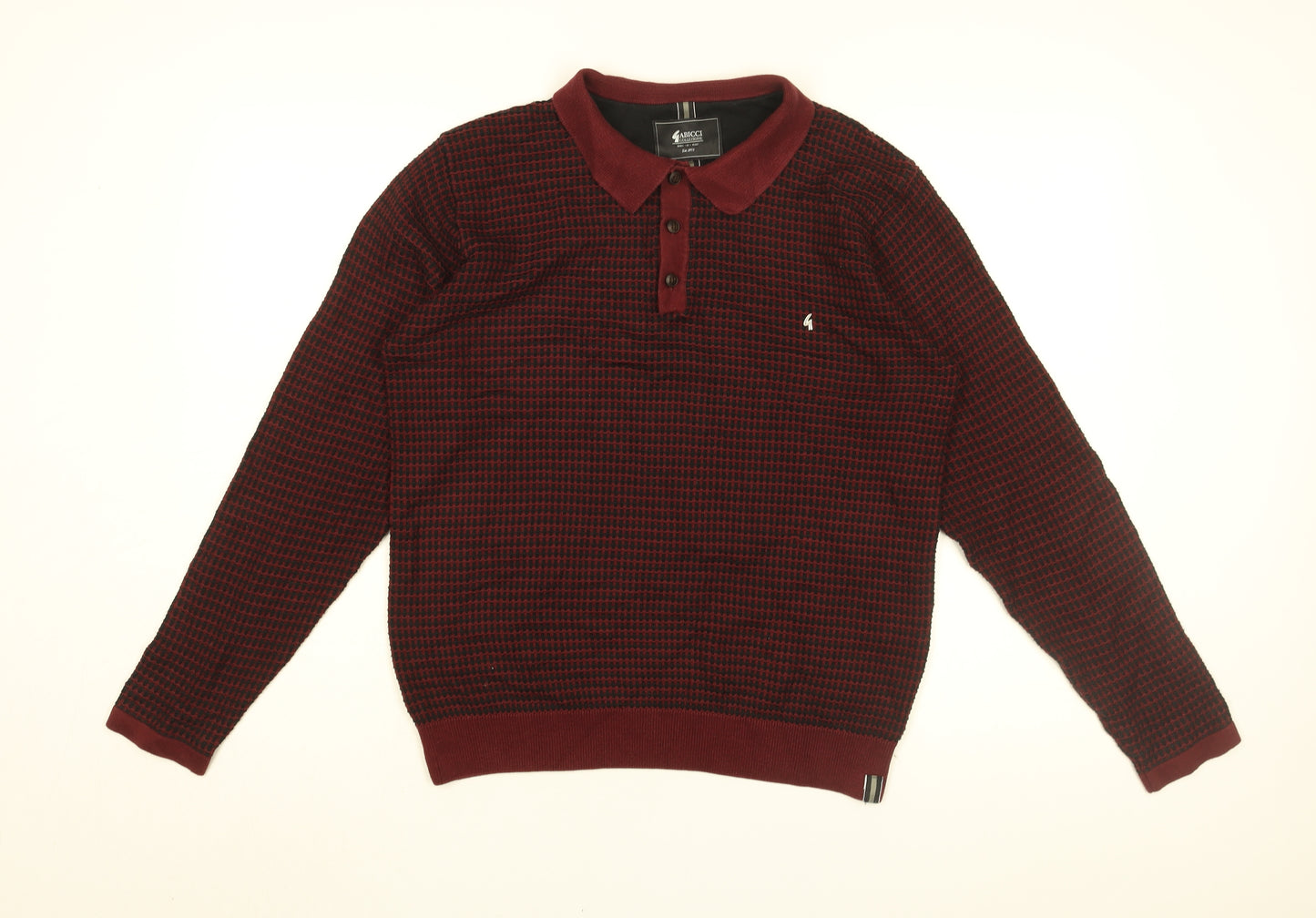 Gabicci Mens Red Geometric Cotton Polo Size L Collared Button