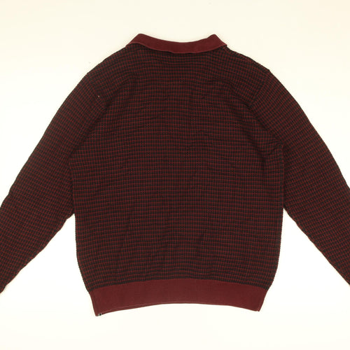 Gabicci Mens Red Geometric Cotton Polo Size L Collared Button