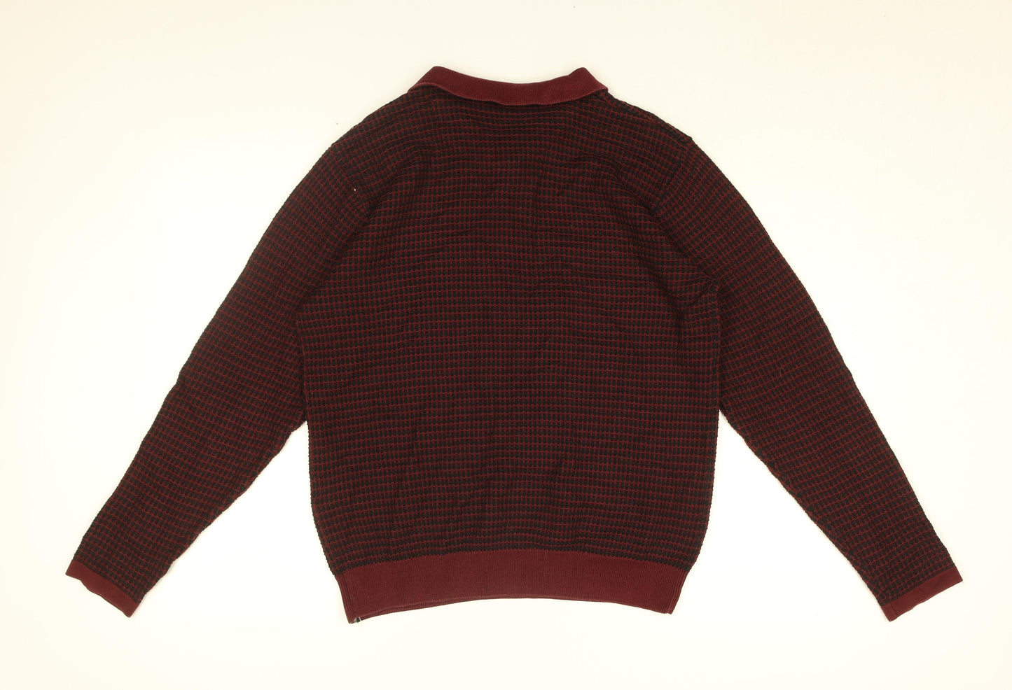 Gabicci Mens Red Geometric Cotton Polo Size L Collared Button
