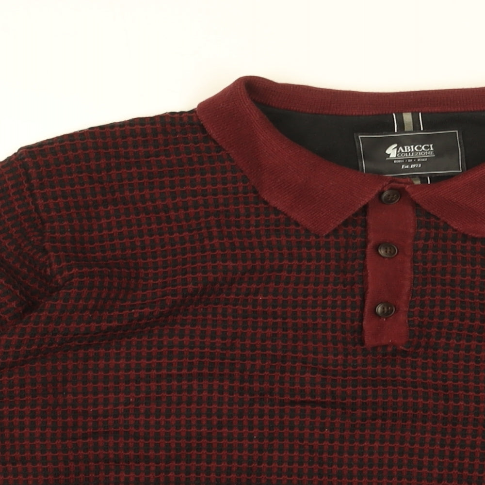 Gabicci Mens Red Geometric Cotton Polo Size L Collared Button