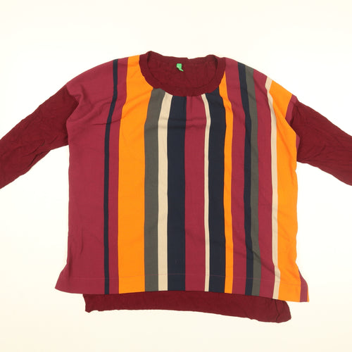 United Colors of Benetton Womens Red Striped Polyester Basic Blouse Size M Round Neck
