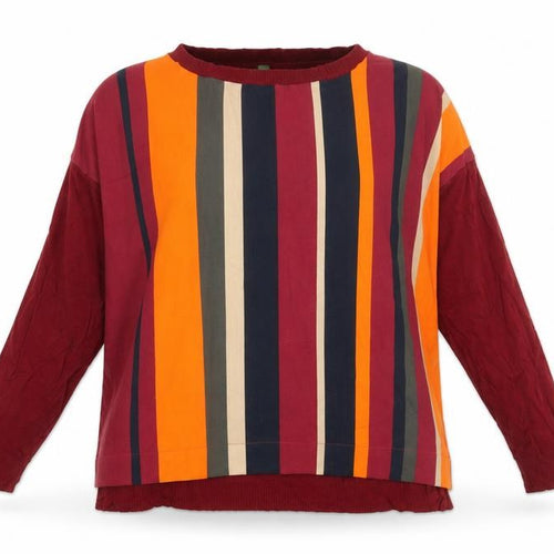 United Colors of Benetton Womens Red Striped Polyester Basic Blouse Size M Round Neck