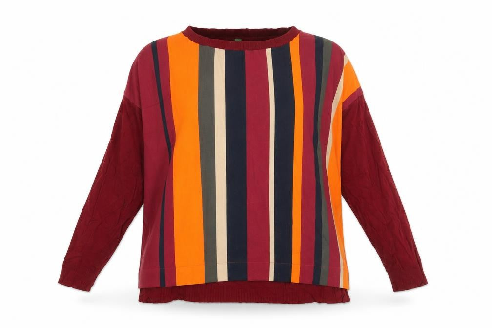 United Colors of Benetton Womens Red Striped Polyester Basic Blouse Size M Round Neck