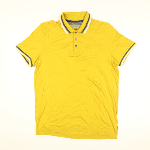 Ted Baker Mens Yellow Cotton Polo Size L Collared Button