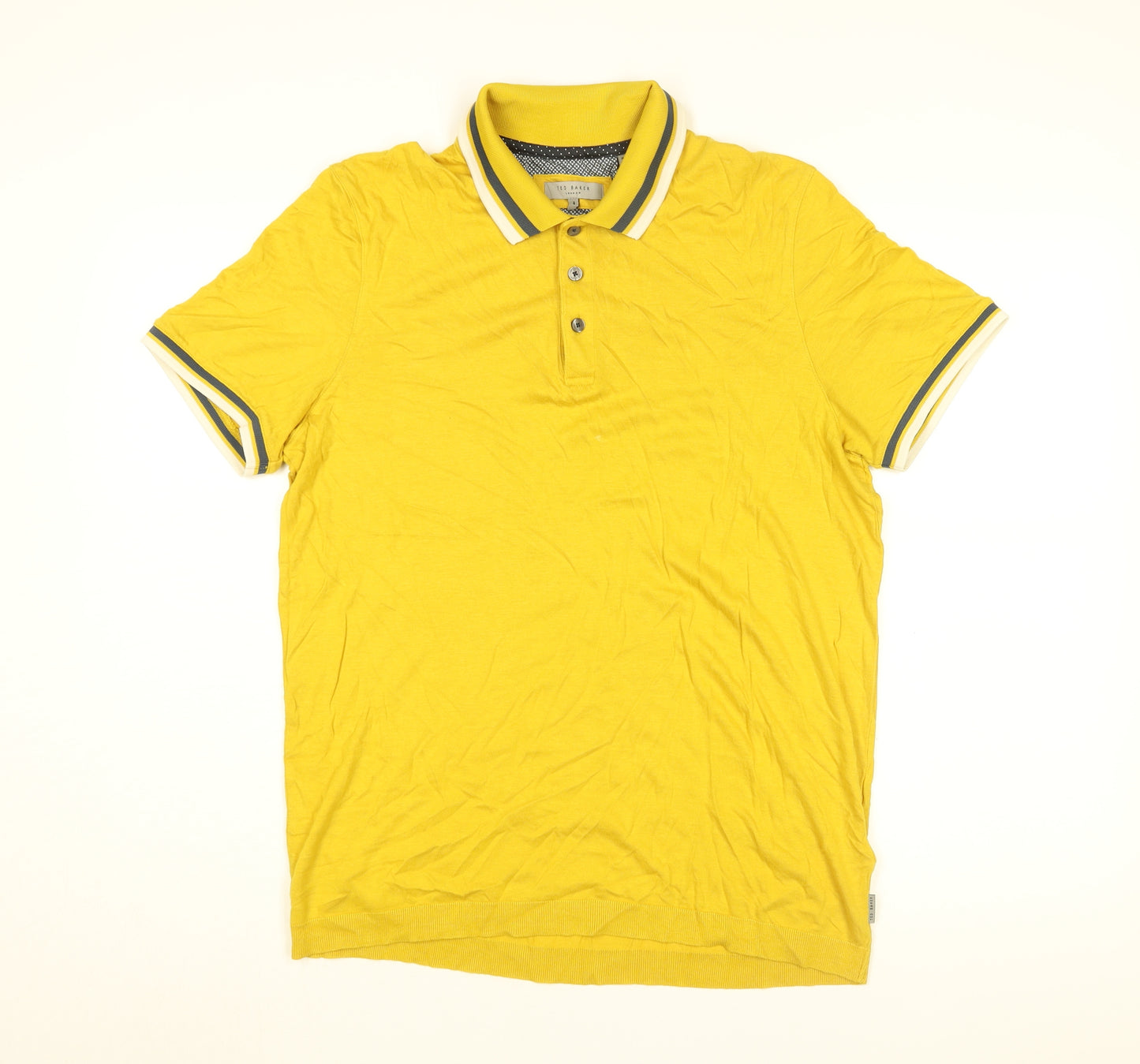 Ted Baker Mens Yellow Cotton Polo Size L Collared Button