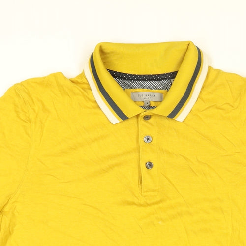 Ted Baker Mens Yellow Cotton Polo Size L Collared Button