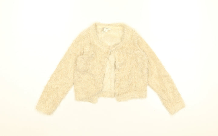 Monsoon Girls Beige Round Neck Nylon Cardigan Jumper Size 7-8 Years Button