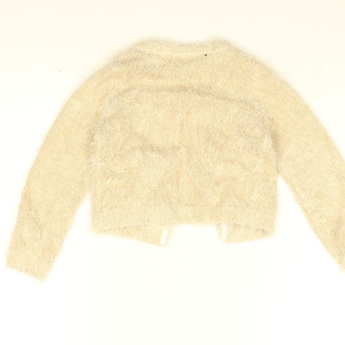 Monsoon Girls Beige Round Neck Nylon Cardigan Jumper Size 7-8 Years Button