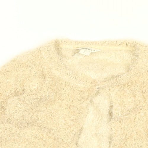 Monsoon Girls Beige Round Neck Nylon Cardigan Jumper Size 7-8 Years Button