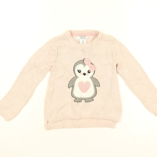 Miss Mona Mouse Girls Pink Round Neck Cotton Pullover Jumper Size 3 Years Pullover - Penguin