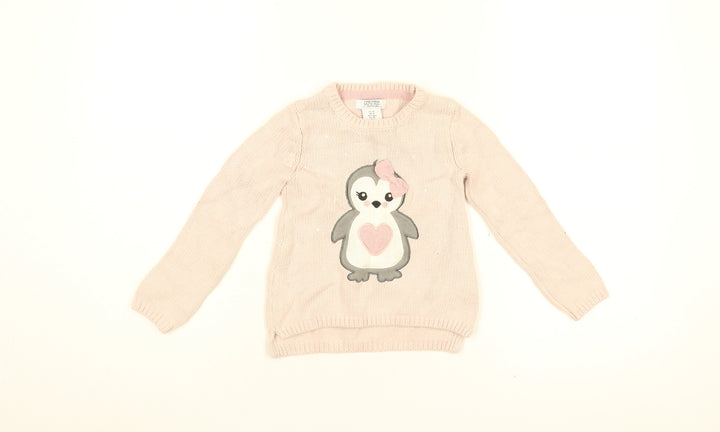 Miss Mona Mouse Girls Pink Round Neck Cotton Pullover Jumper Size 3 Years Pullover - Penguin