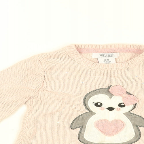 Miss Mona Mouse Girls Pink Round Neck Cotton Pullover Jumper Size 3 Years Pullover - Penguin