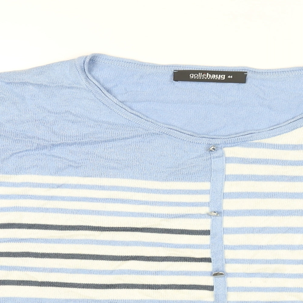 GolleHaug Womens Blue Striped Cotton Basic T-Shirt Size 16 Round Neck