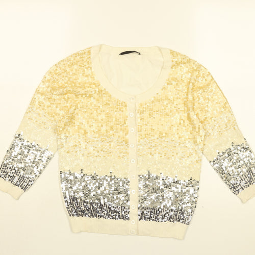 PINKO Womens White Round Neck Cotton Cardigan Jumper Size S - Sequin Detail