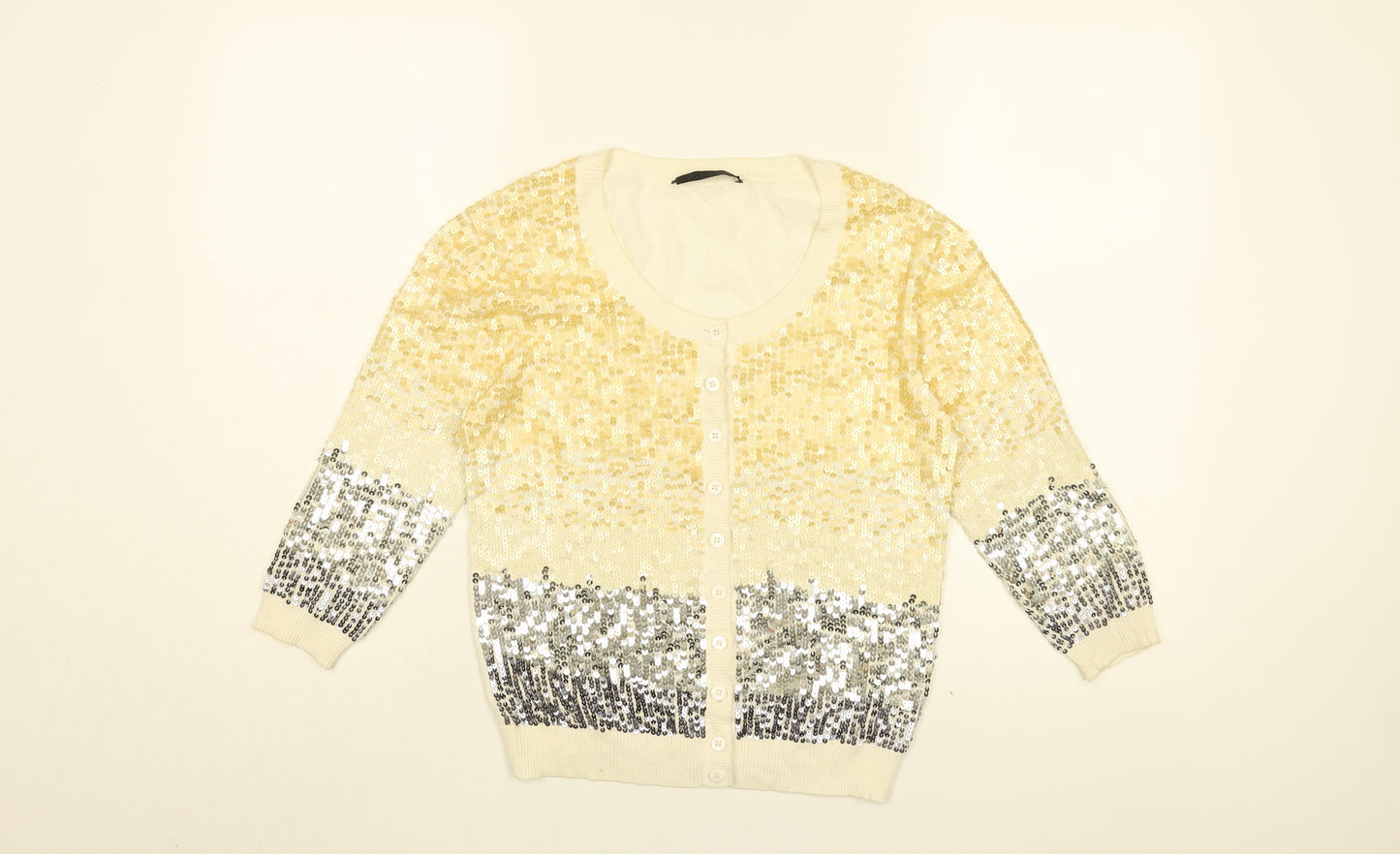 PINKO Womens White Round Neck Cotton Cardigan Jumper Size S - Sequin Detail