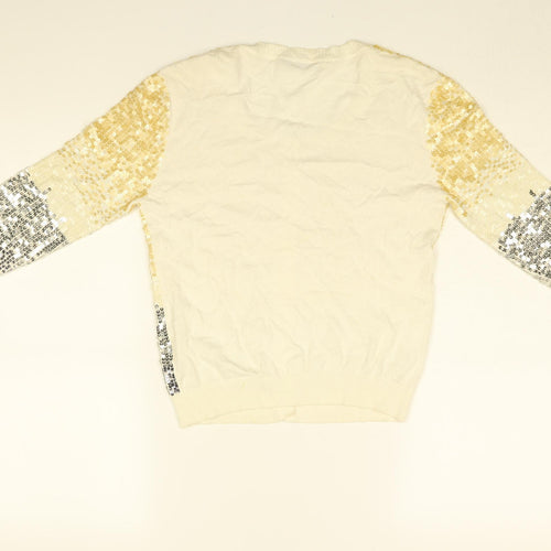 PINKO Womens White Round Neck Cotton Cardigan Jumper Size S - Sequin Detail