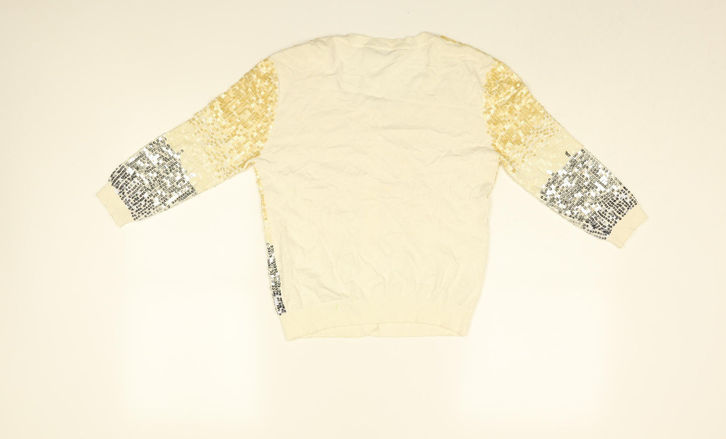 PINKO Womens White Round Neck Cotton Cardigan Jumper Size S - Sequin Detail
