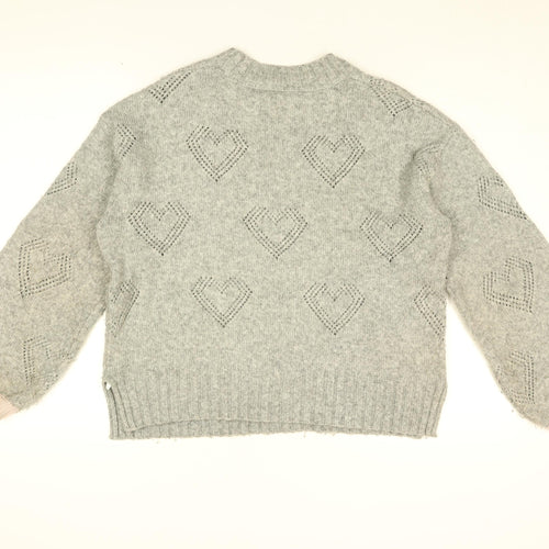 Crew Clothing Company Womens Grey Round Neck Geometric Acrylic Pullover Jumper Size 14 - Heart Print