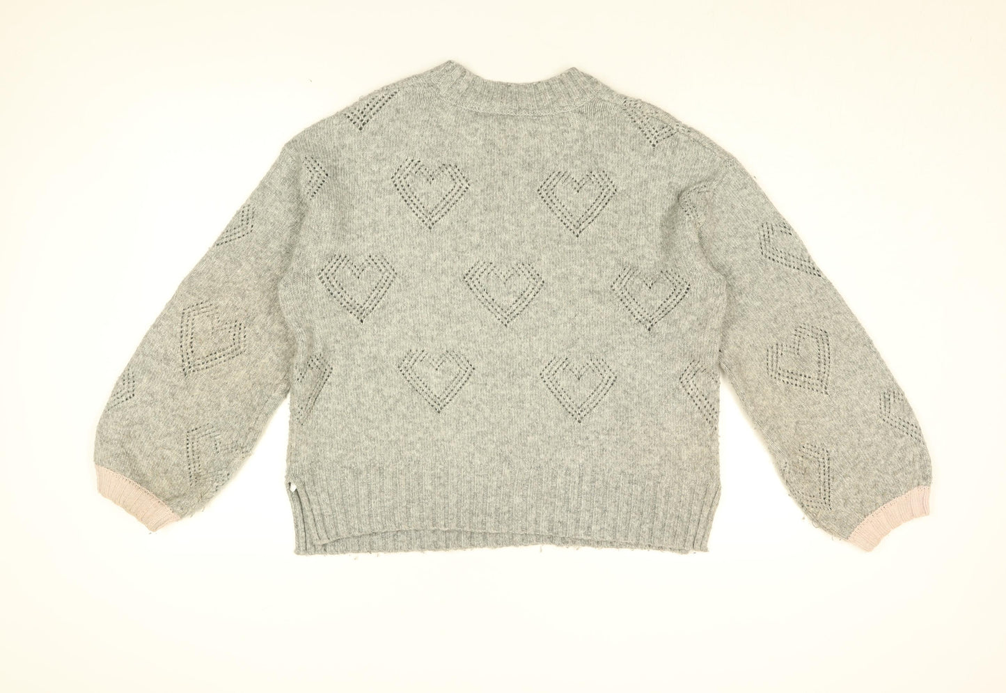 Crew Clothing Company Womens Grey Round Neck Geometric Acrylic Pullover Jumper Size 14 - Heart Print
